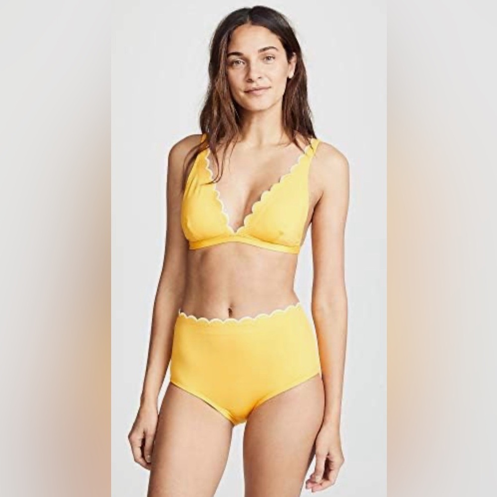 New kate spade Bright Yellow Scallop-Edge High Waisted Bikini Bottoms Size XS